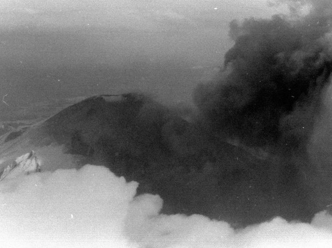 This 1980 photo shows an image of Mount St. Helens by The Columbian photographer Reid Blackburn. Blackburn took photographs in April 1980 during a flight over the simmering volcano at Mount St. Helens. When he got back to The Columbian studio, Blackburn set that roll of film aside. It was never developed. On May 18, 1980, about five weeks later, Blackburn died in the volcanic blast that obliterated the mountain peak. Those unprocessed black-and-white images spent the next three decades coiled inside that film canister. The Columbian's photo assistant Linda Lutes recently discovered the roll in a studio storage box, and it was finally developed. (AP Photo/The Columbian)