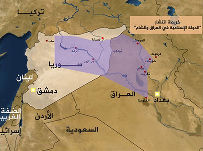 تنظيم الدولة يسيطر على مناطق تمتد من الأراضي العراقية مرورا بدير الزور والرقة وجنوب الحسكة وصولا إلى مناطق في ريف حلب الشرقي.