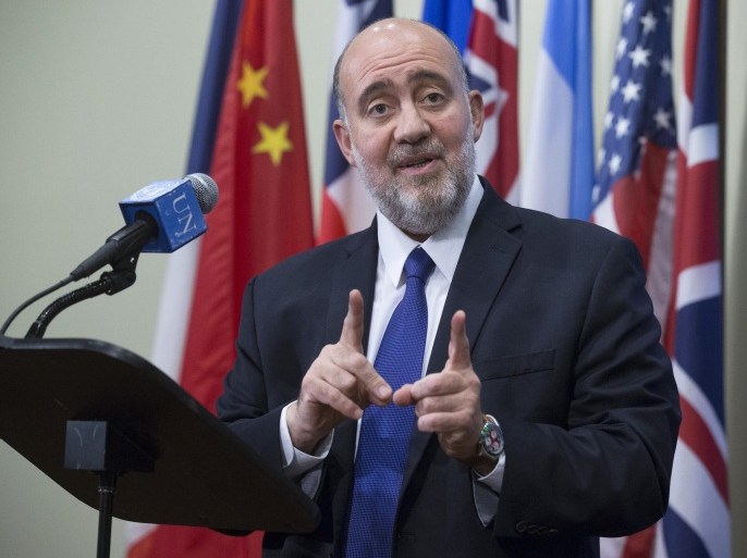 Israeli U.N. Ambassador Ron Prosor speaks during an emergency meeting of the U.N. Security Council on the worsening situation in Gaza at United Nations headquarters, Sunday, July 20, 2014. The first major ground battle in two weeks of Israel-Hamas fighting on Sunday killed Palestinians and Israelis and forced thousands of terrified Palestinian civilians to flee their neighborhoods. (AP Photo/John Minchillo)