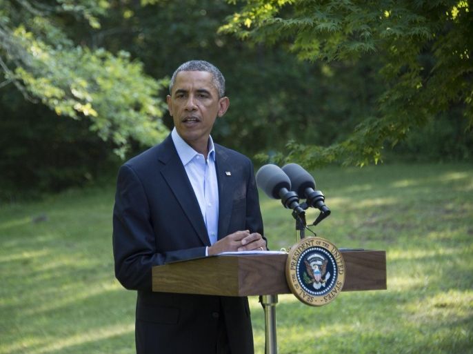 US President Barack Obama makes a statement on Iraq during his vacation in Chilmark, Martha's Vineyard, Massachusetts, USA, 11 August 2014. US President Barack Obama says the naming of a new prime minister in Baghdad is a promising step forward in the effort to form a unifying Iraqi government. Obama says he congratulated Shiite politician Haidar al-Abadi by telephone after he was named prime minister-designate, and urged him to form a new government as quickly as possible that represents all Iraqi people.