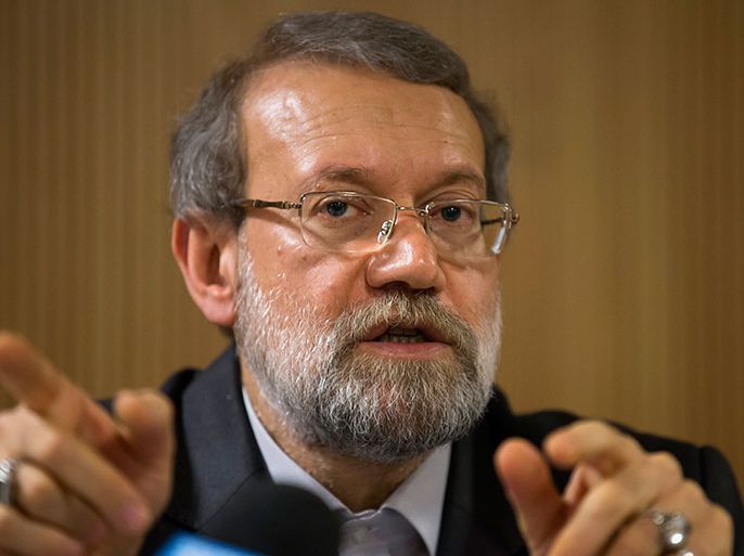 Iran's Parliament speaker Ali Larijani answers to the media, during a press conference in the margins of the 129th Assembly of the Inter-Parliamentary Union (IPU), in Geneva, Switzerland, 09 October 2013. EPA/SALVATORE DI NOLFI