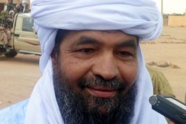 This picture taken on August 7, 2012 shows Ansar Dine Islamist group leader Iyad Ag Ghaly, answering journalists' questions at Kidal airport, northern Mali. Mali extremists Ansar Dine say on November 2, 2012 they will hold talks with regional leaders in Ouagadougou and Algiers.