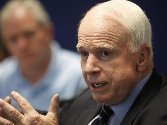U.S. Sen. John McCain speaks at The Arizona Republic Thursday, Aug. 21, 2014, in Phoenix. (AP Photo/The Arizona Republic, Emmanuel Lozano) MARICOPA COUNTY OUT; MAGS OUT; NO SALES