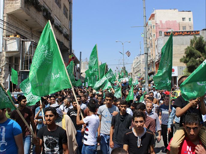 مسيرة دعت لها حركة حماس في مدينة الخليل، جنوب الضفة الغربية