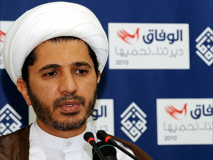 Sheikh Ali Salman, Secretary general of Bahrain’s largest Islamic Shiite opposition grouping, Al Wefaq, speaks during a press conference at the society headquarters in Manama, Bahrain 29 September 2010. Sheikh Salman dismissed government allegations against Shiite political and rights activists, accused of conspiring to overthrow the régime through terror means, as an exaggeration. He added that even in the historical context of past similar allegations against the Shiite opposition, the claims lack the grounds and that the image created abroad and among locals who subscribe to the government theory was that Bahrain unstable and unsafe country. EPA/MAZEN MAHDI