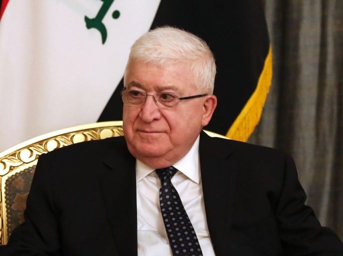 Iraqi President Fouad Massoum meets with representatives of the Shiite Kurd minority in Baghdad, Iraq, Thursday, Aug 14, 2014. Iraq's leaders have been struggling to agree on a new government that can address a humanitarian crisis ignited by the advance of Islamic militants. (AP Photo/Hadi Mizban)