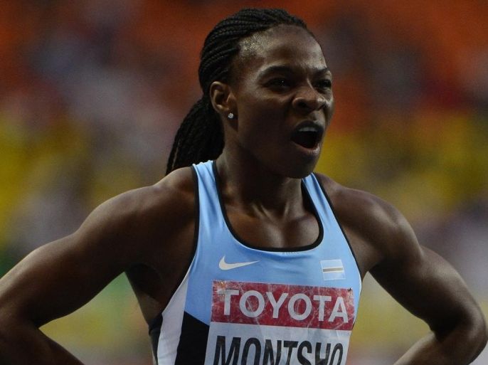 Botswana's Amantle Montsho reacts after finishing in second place in the women's 400 metres final at the 2013 IAAF World Championships at the Luzhniki stadium in Moscow on August 12, 2013.