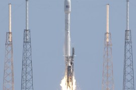 A SpaceX Falcon 9 rocket, carrying a payload of Orbcomm communications satellites, lifts off from launch complex 40 at the Cape Canaveral Air Force Station in Cape Canaveral, Fla., Monday, July 14, 2014. (AP Photo/John Raoux)