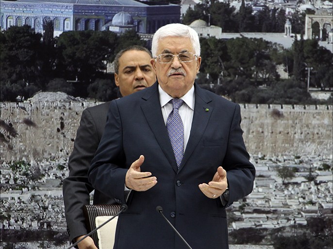 epa04369449 Palestinian President Mahmoud Abbas delivers a speech during a special leadership meeting in the West Bank city of Ramallah, 26 August 2014. Palestinian militant groups in the Gaza Strip and Israel have reached a deal to end 50 days of fighting, Palestinian officials said on 26 August. Israel, which launched a military offensive against Gaza militants on July 8, has not confirmed the report. EPA/ALAA BADARNEH