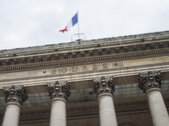 A picture taken with a tilt and shift lens on August 22, 2014 shows the former Paris stock exchange building, la Bourse de Paris or Palais Brongniart, in Paris. AFP PHOTO / FRED DUFOUR