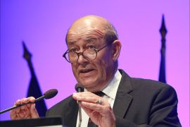 French Defense Minister Jean-Yves Le Drian attends a defense congress on September 9, 2014 in the southwestern French city of Bordeaux. Export orders for French weapons rose by 43 percent last year, according to a new report by the defense minister, who insisted this "exceptional" result showed France was a reliable partner for arms sales. AFP