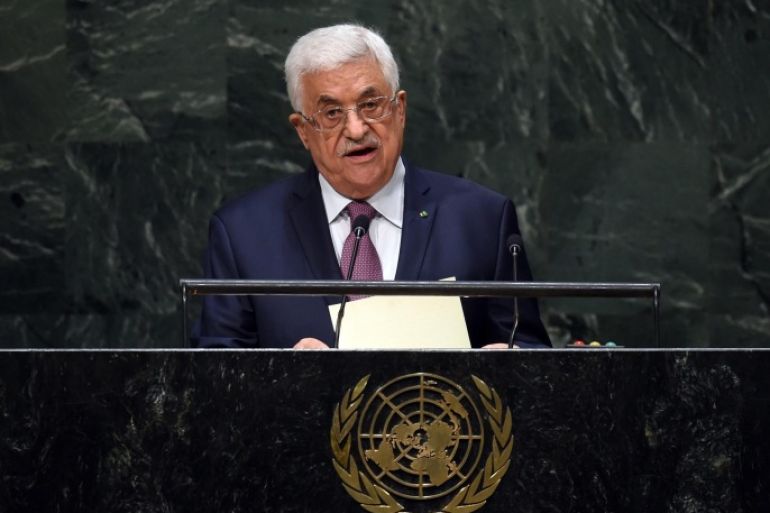Palestinian president Mahmud Abbas addresses the 69th Session of the UN General Assembly September 26, 2014 in New York. Abbas accused Israel of waging 'war of genocide.' AFP PHOTO / Timothy A. CLARY