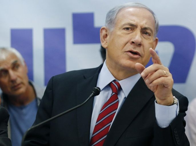 Israel's Prime Minister Benjamin Netanyahu speaks during a special cabinet meeting at the Ashkelon Shore regional council in Bat-Hadar, Israel, Sunday, Aug. 31, 2014. (AP Photo/Amir Cohen, Pool)