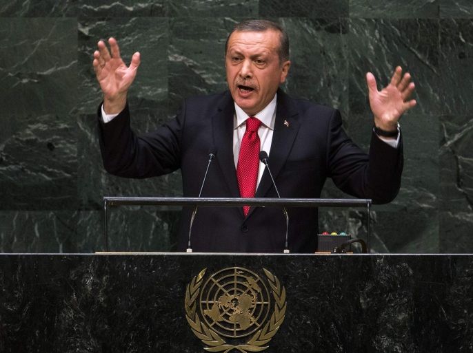 Turkey's President Recep Tayyip Erdogan addresses the 69th United Nations General Assembly at the UN headquarters in New York, September 24, 2014. REUTERS/Lucas Jackson (UNITED STATES - Tags: POLITICS)