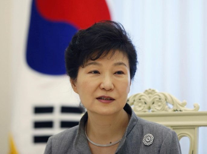 South Korean President Park Geun-hye speaks during an interview with Reuters at the Presidential Blue House in Seoul September 16, 2014. Park, thwarted so far in ambitious plans to begin the process of reunifying the Korean peninsula, said the door is open for talks with the North during the upcoming U.N. General Assembly. However, Park said in the interview that Pyongyang must show sincerity in seeking a constructive dialog and "walk the talk" in taking up South Korea's offers for engagement aimed at ending a deadlock after a decade of warming ties. Picture taken on September 16. To match Exclusive SOUTHKOREA-PRESIDENT/INTERVIEW REUTERS/Kim Hong-Ji (SOUTH KOREA - Tags: POLITICS)