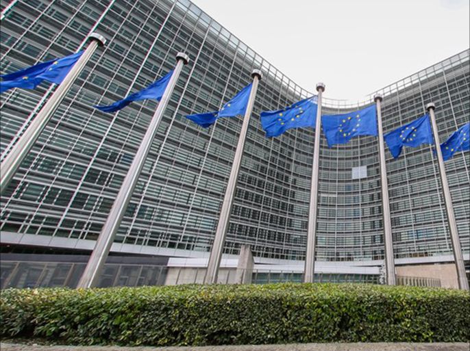 epa04350256 A view of the EU flags at the European Commisison headquarters in Brussels, Belgium, 12 August 2014