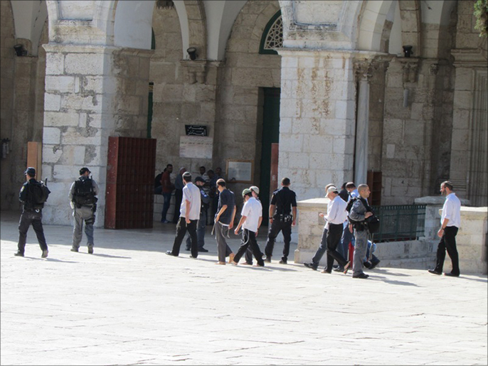 ‪الشرطة الإسرائيلية تحمي عمليات اقتحام مجموعات يهودية متطرفة للمسجد الأقصى‬ (الجزيرة)