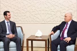 Syria's President Bashar al-Assad (L) meets Faleh al-Fayad, the Iraqi National Security Advisor and envoy of the Iraqi Prime Minister Haider al-Abadi, in Damascus September 16, 2014,in this picture released by Syria's national news agency SANA. Iraq's national security adviser briefed al-Assad on efforts to counter Islamic State on Tuesday, Syrian state media reported, the first such meeting since the United States launched air strikes on the radical group in Iraq. REUTERS/SANA/Handout via Reuters (SYRIA - Tags: POLITICS CONFLICT CIVIL UNREST) ATTENTION EDITORS - THIS PICTURE WAS PROVIDED BY A THIRD PARTY. REUTERS IS UNABLE TO INDEPENDENTLY VERIFY THE AUTHENTICITY, CONTENT, LOCATION OR DATE OF THIS IMAGE. FOR EDITORIAL USE ONLY. NOT FOR SALE FOR MARKETING OR ADVERTISING CAMPAIGNS. THIS PICTURE IS DISTRIBUTED EXACTLY AS RECEIVED BY REUTERS, AS A SERVICE TO CLIENTS