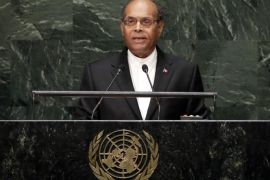 President Mohamed Moncef Marzouki, of Tunisia, addresses the 69th session of the United Nations General Assembly, at U.N. headquarters, Thursday, Sept. 25, 2014. (AP Photo/Richard Drew)