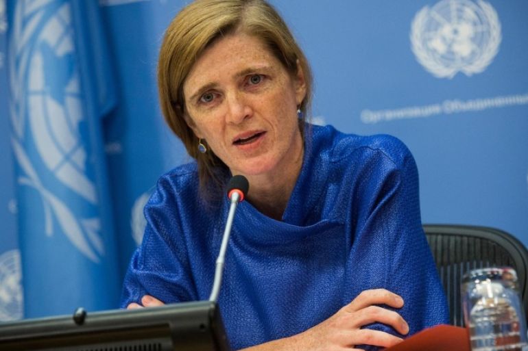 NEW YORK, NY - SEPTEMBER 03: United States Ambassador to the United Nations (U.N.) Samantha Power holds a press conference on September 3, 2014 in New York City. Power answered questions on foreign extremist Islamist fighters joining ISIS in Syria and Iraq and the most recent Israeli-Palestinian peace deal, amongst other topics.