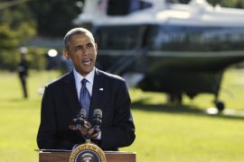 U.S. President Barack Obama delivers a statement at the White House in Washington on the air strikes in Syria, prior to departing for the United Nations in New York, September 23, 2014. Obama on Tuesday vowed to continue the fight against Islamic State fighters following the first U.S.-led airstrikes targeting the militant group in Syria, and pledged to build even more international support for the effort. REUTERS/Gary Cameron (UNITED STATES - Tags: POLITICS MILITARY CIVIL UNREST CONFLICT TPX IMAGES OF THE DAY)
