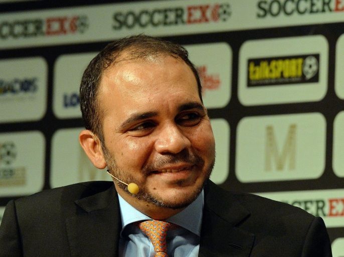 FIFA Vice-President Prince Ali Bin al-Hussein speaks during the Soccerex Global Convention 2014 in Manchester, north-west England, on September 8, 2014. AFP PHOTO/PAUL ELLIS