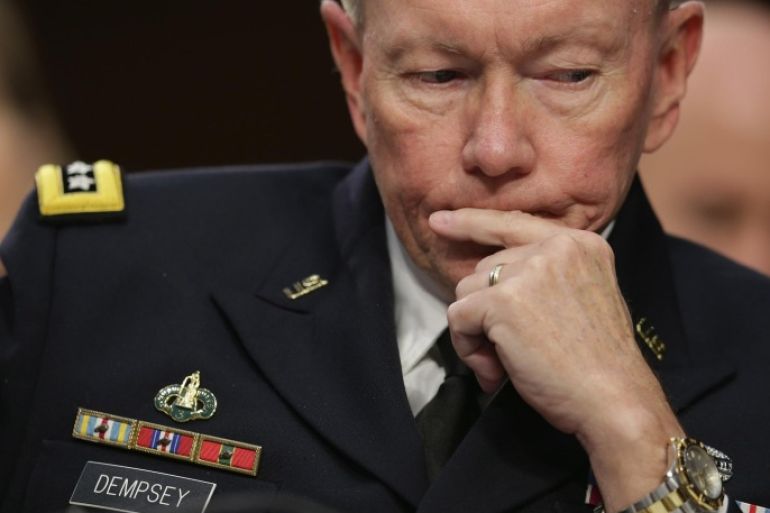 WASHINGTON, DC - SEPTEMBER 16: Chairman of the Joint Chiefs of Staff Army Gen. Martin Dempsey testifies before the Senate Armed Services Committee in the Hart Senate Office Building on Capitol Hill September 16, 2014 in Washington, DC. Senators questioned Dempsey and U.S. Defense Secretary Chuck Hagel about the threat posed by the terrorist group calling itself the Islamic State of Iraq and the Levant or ISIL.