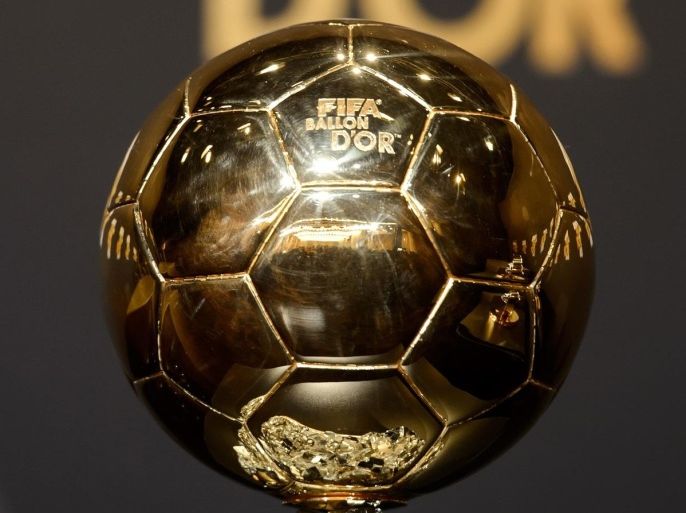 The FIFA Ballon d'Or 2013 (Golden ball) trophy is displayed at the Kongresshaus in Zurich on January 13, 2014, ahead of the Ballon d'Or award ceremony. AFP PHOTO / FABRICE COFFRINI