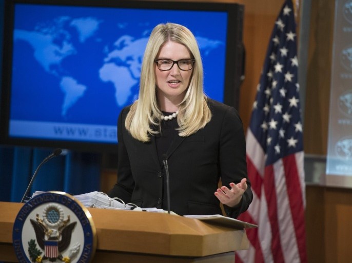 US State Department Deputy Spokesperson Marie Harf speaks about the killing of American journalist James Foley by Islamic militants, as she holds the daily press briefing at the US State Department in Washington, DC, August 20, 2014. In a video posted online on Tuesday, a masked militant with the Islamic State (IS) jihadist group is shown beheading Foley, who has been missing since he was seized in Syria in November 2012. AFP PHOTO / Saul LOEB