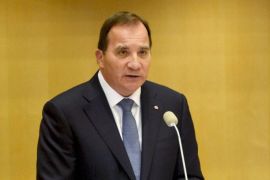 Sweden's new Prime Minister Stefan Lofven announces his new government in the Swedish Parliament in Stockholm Friday, Oct. 3, 2014. (AP Photo/Jonas Ekstromer, TT News Agency) SWEDEN OUT