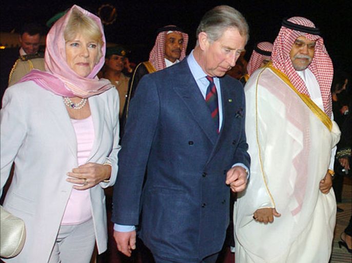 Prince Charles and Camilla, Duchess of Cornwall, are greeted by Prince Bandar Bin Sultan at Riyadh Photo: Reuters