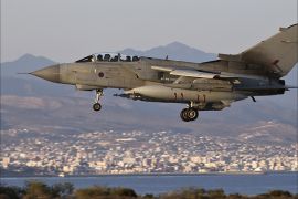A handout picture received from Britain's Ministry of Defence on September 30, 2014 sows a Royal Air Force (RAF) Tornado GR4 as it returns to Akrotiri British airbase, near the Cypriot port city of Limassol, on September 30, 2014, following an armed mission in support of Op Shader. Britain's Royal Air Force has carried out its first air strikes against the Islamic State group in Iraq, the British defence ministry said. Tornado jets destroyed an IS heavy weapons post with Brimstone missile and a machine gun-mounted vehicle with a Paveway IV bomb, the ministry said in tweets. AFP PHOTO/CROWN COPYRIGHT 2014 RESTRICTED TO EDITORIAL USE - MANDATORY CREDIT " AFP PHOTO / CROWN COPYRIGHT 2014 " - NO MARKETING NO ADVERTISING CAMPAIGNS - DISTRIBUTED AS A SERVICE TO CLIENTS - NO ARCHIVE - TO BE USED WITHIN 2 DAYS FROM September 30, 2014 (48 HOURS), EXCEPT FOR MAGAZINES WHICH CAN PRINT THE PICTURE WHEN FIRST REPORTING ON THE EVENT
