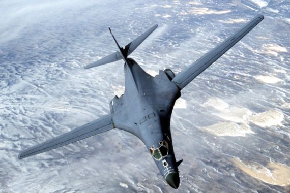 398556 01: (FILE PHOTO) A B-1B Lancer from the U.S. Air Force 28th Air Expeditionary Wing heads out on a combat mission in support of strikes on Afghanistan in this image released December 7, 2001. A B-1 Bomber, similar to the one shown here, has gone down in the Indian Ocean December 12, 2001 according to a Pentagon spokesman. According to early reports, the crew of the aircraft was rescued. (Photo Courtesy USAF/Getty Images)