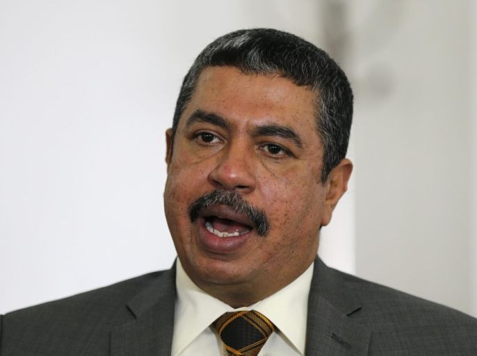Yemen's envoy to the United Nations Khaled Bahah talks during an interview with Reuters in Sanaa in this May 21, 2014 file photo. The Yemeni president on Monday appointed Bahah as prime minister, an aide said, in a move that may help ease a political crisis after the Houthi Shi'ite Muslim group captured Sanaa last month. Picture taken on May 21, 2014. REUTERS/Khaled Abdullah/Files (YEMEN - Tags: POLITICS CIVIL UNREST HEADSHOT)