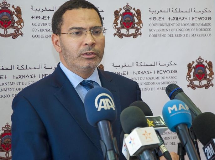 RABAT, MOROCCO - OCTOBER 09: Mustapha Khalfi, Moroccan Minister of Communication and Government Spokesman, holds a press conference in Rabat, Morocco on October 09, 2014.