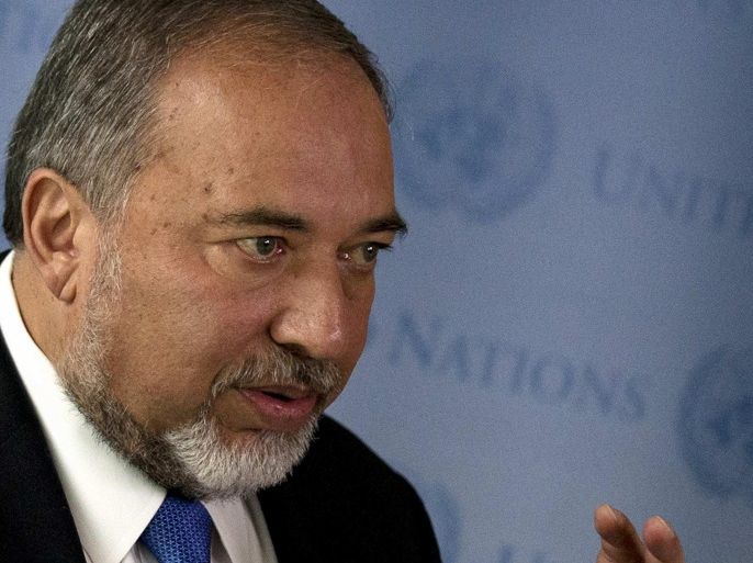 Israel's Foreign Minister Avigdor Lieberman speaks during a news conference on the sidelines of the 69th United Nations General Assembly at the U.N. headquarters in New York September 29, 2014. REUTERS/Brendan McDermid (UNITED STATES - Tags: POLITICS)