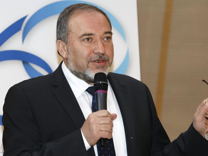 Avigdor Liberman, Deputy Prime Minister and Minister of Foreign Affairs of Israel, delivers his speech, during the ceremony to welcome Israel as the 21st Member State of CERN, at CERN in Meyrin near Geneva, Switzerland, 15 January 2014.
