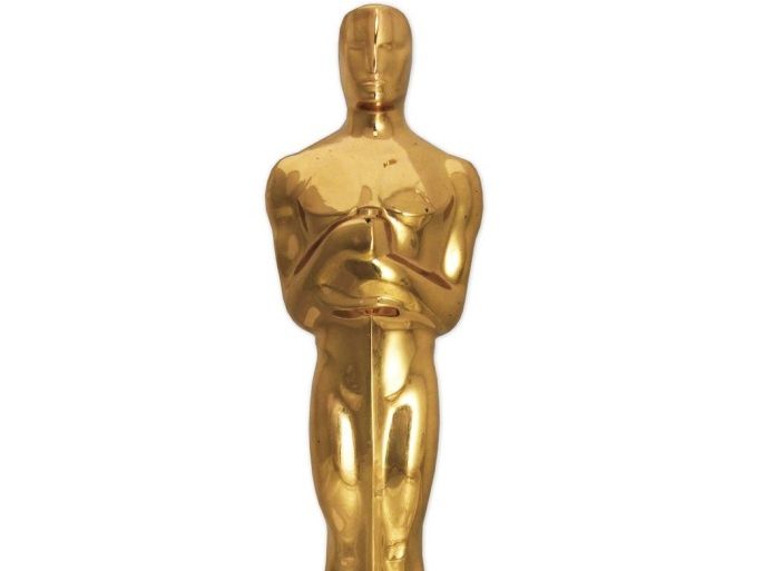 This photo provided by Nate D. Sanders Inc. shows actor James Cagney's 1942 Oscar statuette for best actor, awarded for his performance as George M. Cohan in the film, "Yankee Doodle Dandy.” The auctioneer Nate D. Sanders will sell the Oscar statuette to the highest bidder on November 20, 2014. (AP Photo/Nate D. Sanders Inc.)