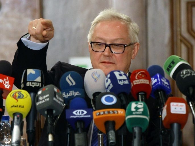 Russian Deputy Foreign Minister Sergei Ryabkov speaks during a press conference on June 28, 2014 in Damascus during an official visit in the Syrian capital. 'Russia will not stand idle' toward the offensive of militants, led by the jihadist Islamic State of Iraq and the Levant (ISIL), declared Ryabkov. AFP PHOTO / LOUAI BESHARA