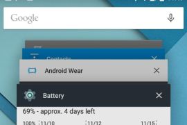 This screen shot taken from a Google Nexus 6 smartphone running the new Android Lollipop software shows individual tabs in the Chrome browser, bottom and second from bottom, and other open apps, including the battery settings. With the new Lollipop version of Android, users will be able to go directly to an individual tab rather than having to go to an app and then choose the tab. (AP Photo)