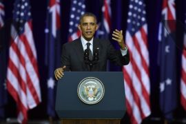 US President Barack Obama addresses a crowd at the University of Queensland (UQ) in Brisbane, Australia 15 November 2014. President Obama is attending the G20 world leaders' summit taking place in Brisbane 15-16 November. EPA/DAN PELED AUSTRALIA AND NEW ZEALAND OUT