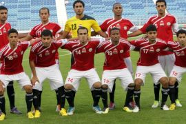 Yemens national team players pose for a photograph prior to the start of their Gulf Cup football match Kuwait versus Yemen, on January 6, 2013, in the Bahraini capital, Manama.