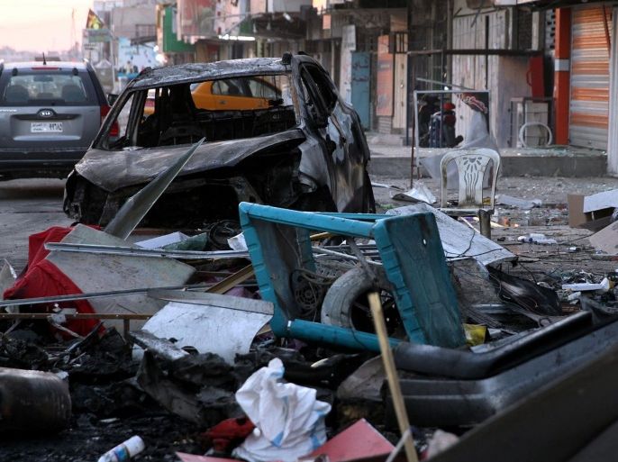 A view of damaged buildings after a car bomb attack at Al-sinaa street in central Baghdad, Iraq on 09 November 2014. Local media reports that at least 23 people were killed and dozens wounded in three car bombs attacks targeting restaurants and crowded streets in the Kardad, Sadr City and al-aamil districts of Baghdad in the latest in the string of attacks which have struck the capital targeting mainly Shiite areas and which have been linked to the ongoing fighting in Iraq between fighters from the group calling itself the Islamic State (IS) and the Iraqi Army backed by Shiite militias and airstrikes carried out by the international anti-IS coalition as part of operation Inherent Resolve.