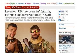 صورة أسكرين شوت من الصفحة الرئيسية لموقع الجاردين أفزبربر - مرتزقة بريطانيون يقاتلون إلى جانب وحدات حماية الشعب الكردية ضد تنظيم الدولة الإسلامية في عين العرب