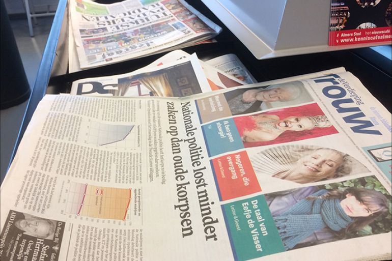 صورة لصحيفة تراو الهولندية التي اوردت التقارير حول مثلث الشريعة / لاهاي 2014