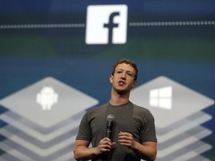 Facebook CEO Mark Zuckerberg speaks during his keynote address at Facebook's f8 developers conference in San Francisco, California in this April 30, 2014, file photo. Facebook Inc's FB.O revenue rose 59 percent in the third quarter as the social networking service saw strong demand for its mobile ads, October 28, 2014. REUTERS/Robert Galbraith/Files (UNITED STATES - Tags: BUSINESS)