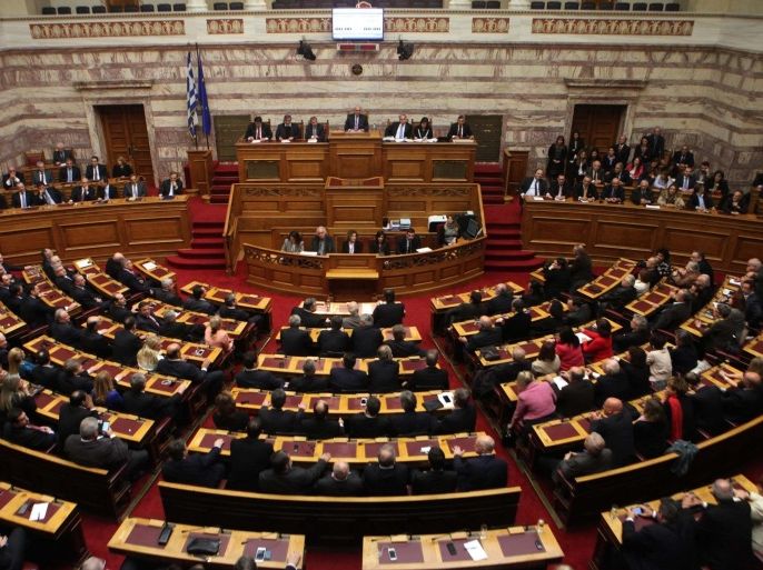 ATHENS, GREECE - DECEMBER 29: Parliament holds the final vote for a new president in Athens, Greece, on Monday, Dec. 29, 2014. Greece is set for a snap election after lawmakers failed to agree on a new president for the third time. Government set to resign within 10 days and call early national elections after Stavros Dimas fails to gain support for presidency.