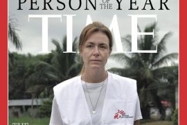 This image provided by Time Magazine, on Wednesday, Dec. 10, 2014, features Ella Watson-Stryker, as one of the Ebola fighters named as the Person of The Year for 2014. The title, according to the magazine, goes to an individual or group who has had the biggest impact on the news over the course of the previous year. (AP Photo/Time Magazine)