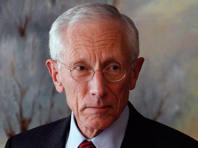 epa02776291 A photograph released on 12 June 2011 of Stanley Fischer, Governor of the Bank, of Israel, who announced on 11 June 2011 that he would stand for the race for chief of the International Monetary Fund, (IMF), as seen in this photograph from 17 March 2010 at a press conference in the Knesset (Parliament) in Jerusalem when Fischer accepted a second 5-year term as Governor of the Bank of Israel. Fischer served as deputy IMF chief between the years 1994-2001, but his chances of being picked to head the IMF are considered low, since he is almost 68, and IMF guidelines automatically reject anyone over 65.The front runner to replace Dominique Strauss-Kahn is French Finance Minister Christine Lagarde. EPA/MIRIAM ALSTER ISRAEL OUT