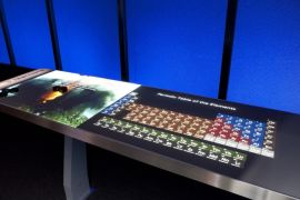 An interactive display of the periodic table of elements in the Science Storms exhibit at the Museum Of Science and Industry, Chicago, Illinois, March 16, 2010.